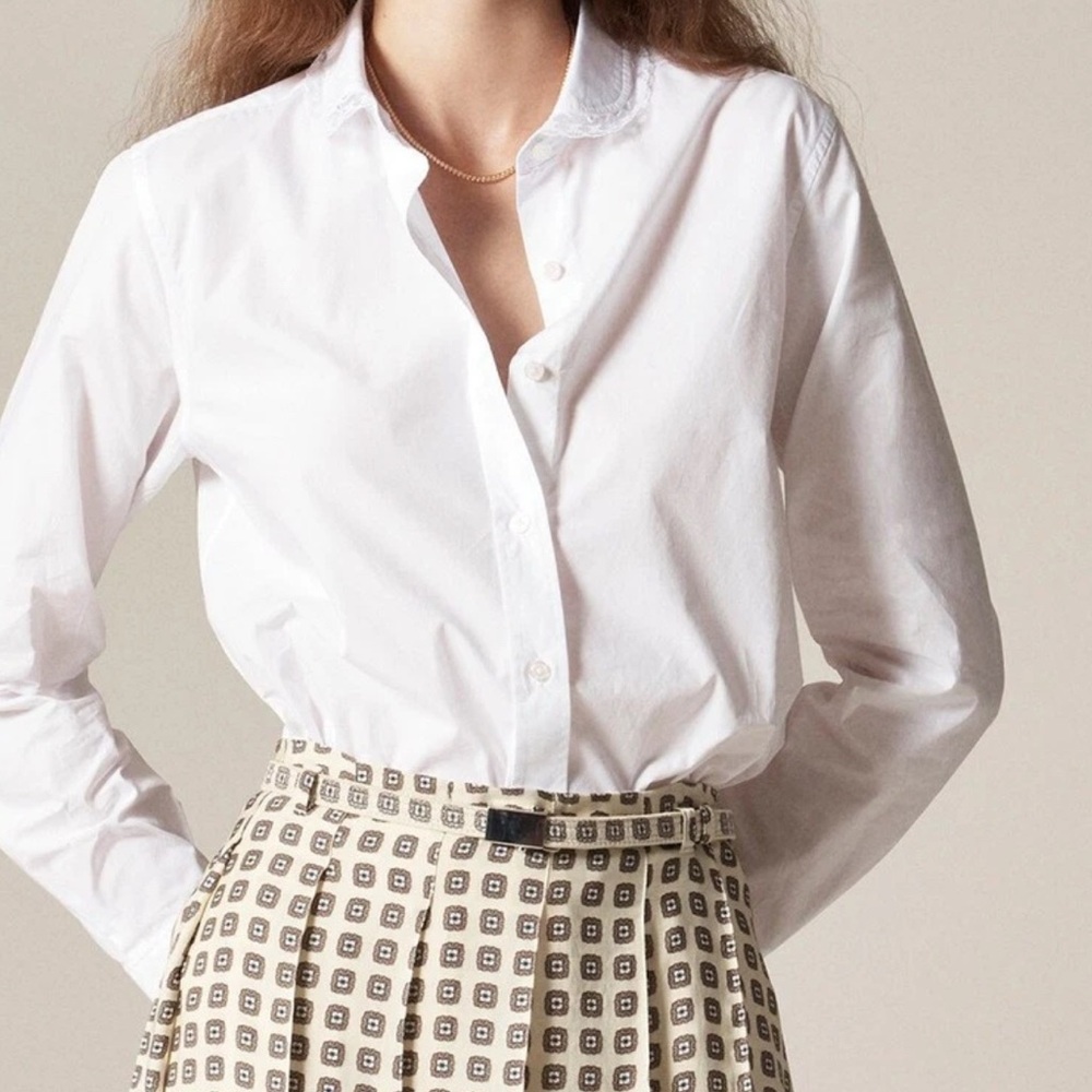 J. CREW Jules Classic-fit shirt White Cotton Poplin Lace Trim Collar Sz. 8P NEW